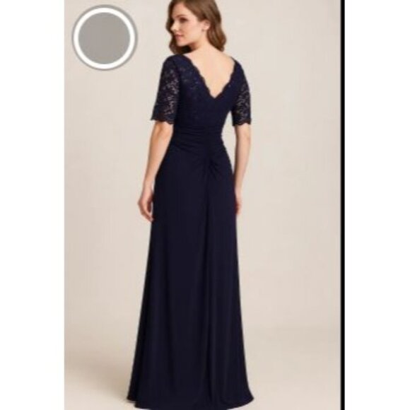 Betsy & Adams 16 Navy Blue Sequin Lace Bodice Gown Ruched Skirt & Beaded Detail - Picture 9 of 11
